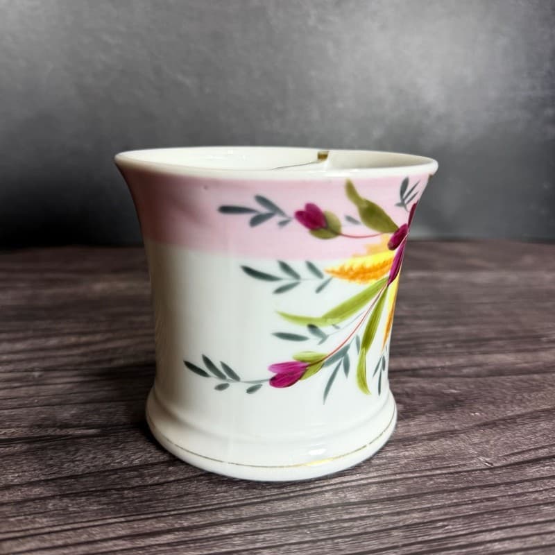Vintage Porcelain Mustache Cup Mug Floral Design Pink White Gold Trim - Thumbnail 3
