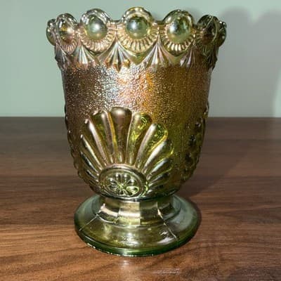 Westmoreland Vintage Green Carnival Glass Shell & Jewel Sugar Bowl No Lid