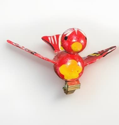 Vintage Clip On Wooden Bird Ornament Red Yellow 2” Long