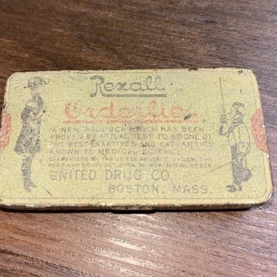RARE antique 1900s 1910s Rexall Orderlies GRAPHIC TIN laxatives medical United M - Thumbnail 2