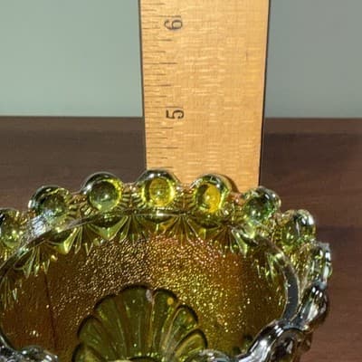 Westmoreland Vintage Green Carnival Glass Shell & Jewel Sugar Bowl No Lid - Thumbnail 11