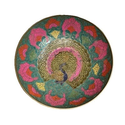 VTG Solid Brass Enesco Peacock 7.75” Made In India Gold Pink Blue Bowl Metal K