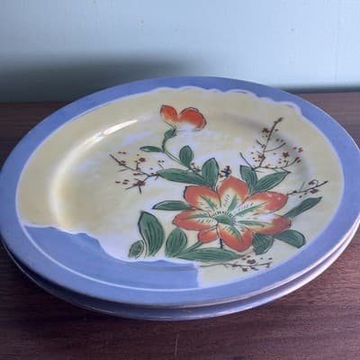 Set Of 2 Vintage Hinode Peach Luster Floral Design Dessert Plate 7 1/4” - Thumbnail 3