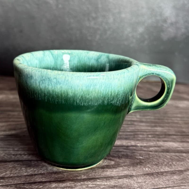 Vintage Hull Pottery Green Drip Glaze Oven Proof Coffee Mug 3.5"