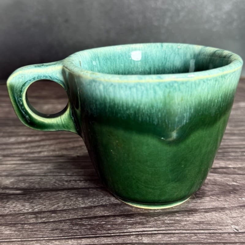 Vintage Hull Pottery Green Drip Glaze Oven Proof Coffee Mug 3.5" - Thumbnail 4