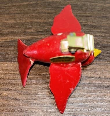 Vintage Clip On Wooden Bird Ornament Red Yellow 2” Long - Thumbnail 6