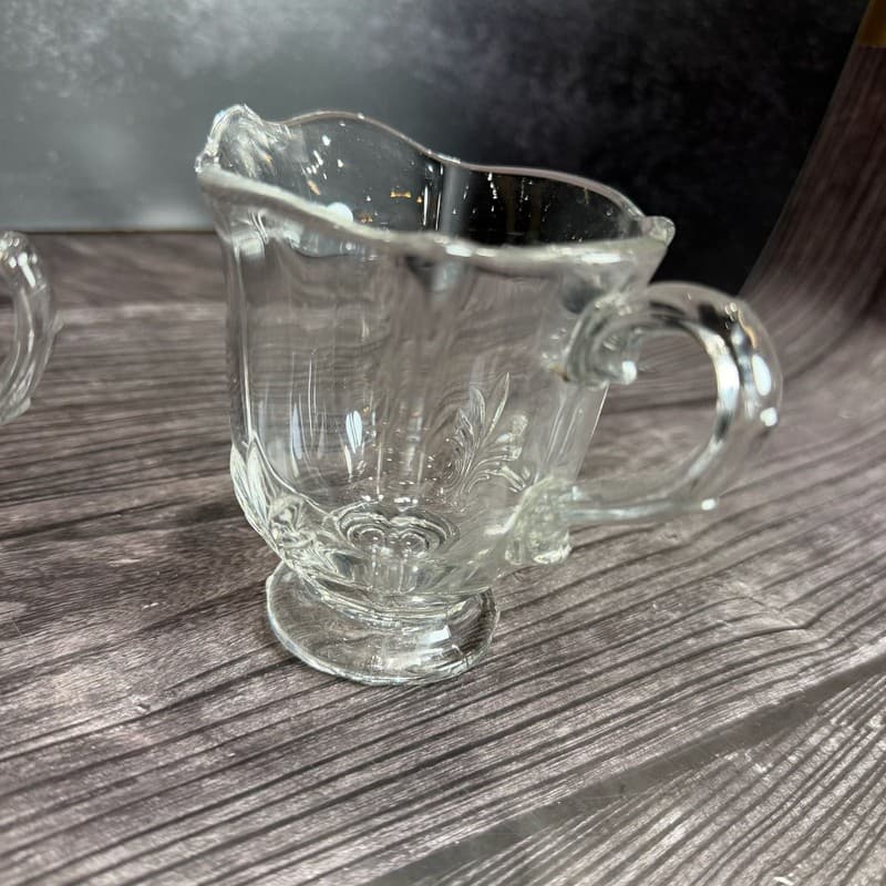 Vintage Fostoria Baroque Clear Glass Fleur de Lis Sugar Bowl and Creamer Set - Thumbnail 7