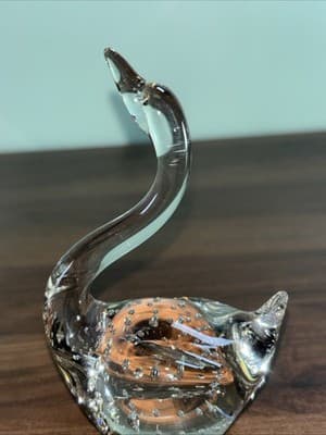 Beautiful Swan Or Goose Heavy Art Glass Bird Clear Glass Figurine Paperweight 4� - Thumbnail 3