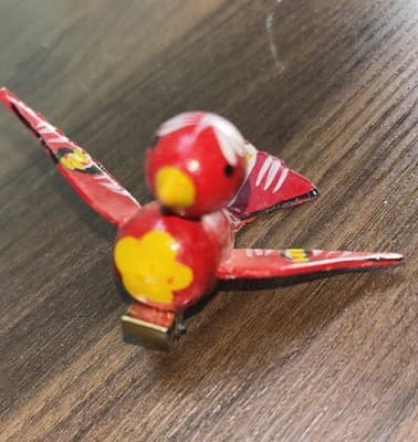 Vintage Clip On Wooden Bird Ornament Red Yellow 2” Long - Thumbnail 3