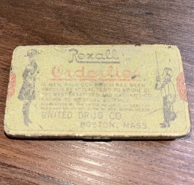 RARE antique 1900s 1910s Rexall Orderlies GRAPHIC TIN laxatives medical United M - Thumbnail 3