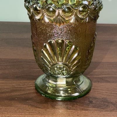 Westmoreland Vintage Green Carnival Glass Shell & Jewel Sugar Bowl No Lid - Thumbnail 7