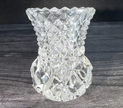 Vintage Lead Crystal Toothpick Holder Sawtooth Cut Glass Pineapple EUC - Thumbnail 2