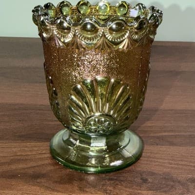 Westmoreland Vintage Green Carnival Glass Shell & Jewel Sugar Bowl No Lid - Thumbnail 6