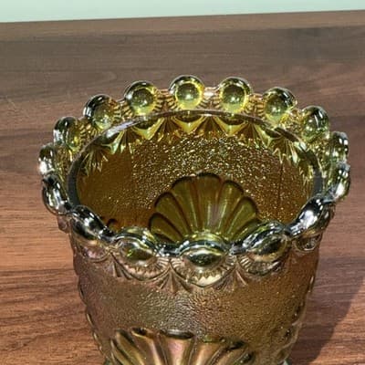 Westmoreland Vintage Green Carnival Glass Shell & Jewel Sugar Bowl No Lid - Thumbnail 4