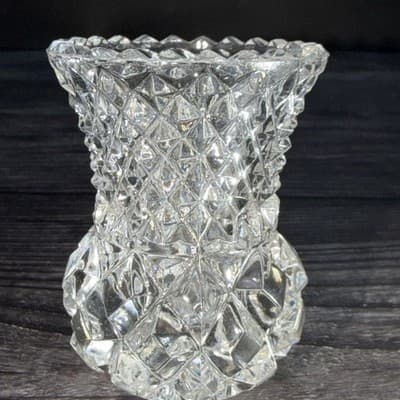 Vintage Lead Crystal Toothpick Holder Sawtooth Cut Glass Pineapple EUC - Thumbnail 3