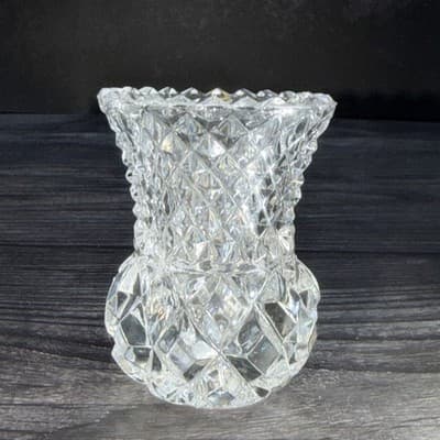 Vintage Lead Crystal Toothpick Holder Sawtooth Cut Glass Pineapple EUC