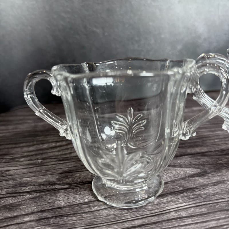 Vintage Fostoria Baroque Clear Glass Fleur de Lis Sugar Bowl and Creamer Set - Thumbnail 3