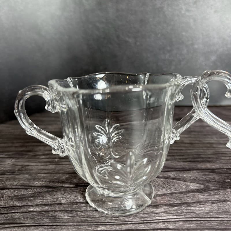 Vintage Fostoria Baroque Clear Glass Fleur de Lis Sugar Bowl and Creamer Set - Thumbnail 5