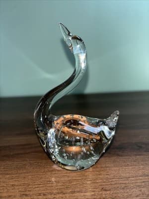 Beautiful Swan Or Goose Heavy Art Glass Bird Clear Glass Figurine Paperweight 4�