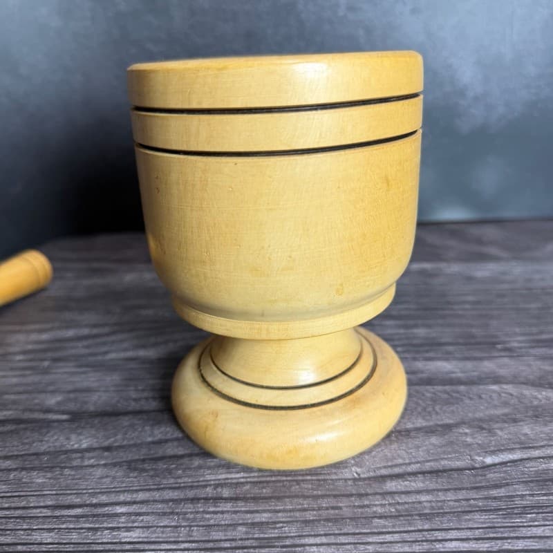 Vintage Rustic Hand Carved Wooden Mortar and Pestle Set for Herbs and Spices - Thumbnail 6