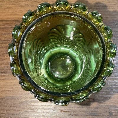 Westmoreland Vintage Green Carnival Glass Shell & Jewel Sugar Bowl No Lid - Thumbnail 5