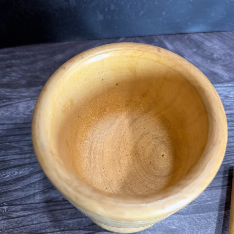 Vintage Rustic Hand Carved Wooden Mortar and Pestle Set for Herbs and Spices - Thumbnail 2