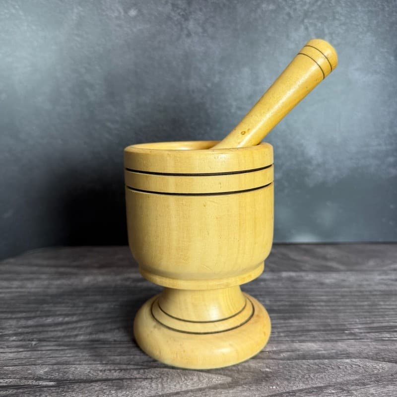 Vintage Rustic Hand Carved Wooden Mortar and Pestle Set for Herbs and Spices