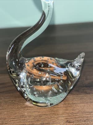 Beautiful Swan Or Goose Heavy Art Glass Bird Clear Glass Figurine Paperweight 4� - Thumbnail 2