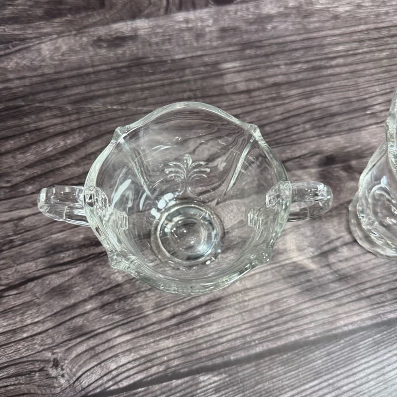 Vintage Fostoria Baroque Clear Glass Fleur de Lis Sugar Bowl and Creamer Set - Thumbnail 10