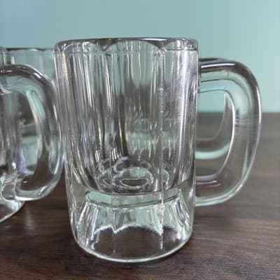 VTG Set of 4 Clear Heavy Glass Beer Beverage Mugs Tavern Antique Glasses - Thumbnail 2