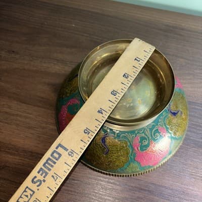 VTG Solid Brass Enesco Peacock 7.75” Made In India Gold Pink Blue Bowl Metal K - Thumbnail 11