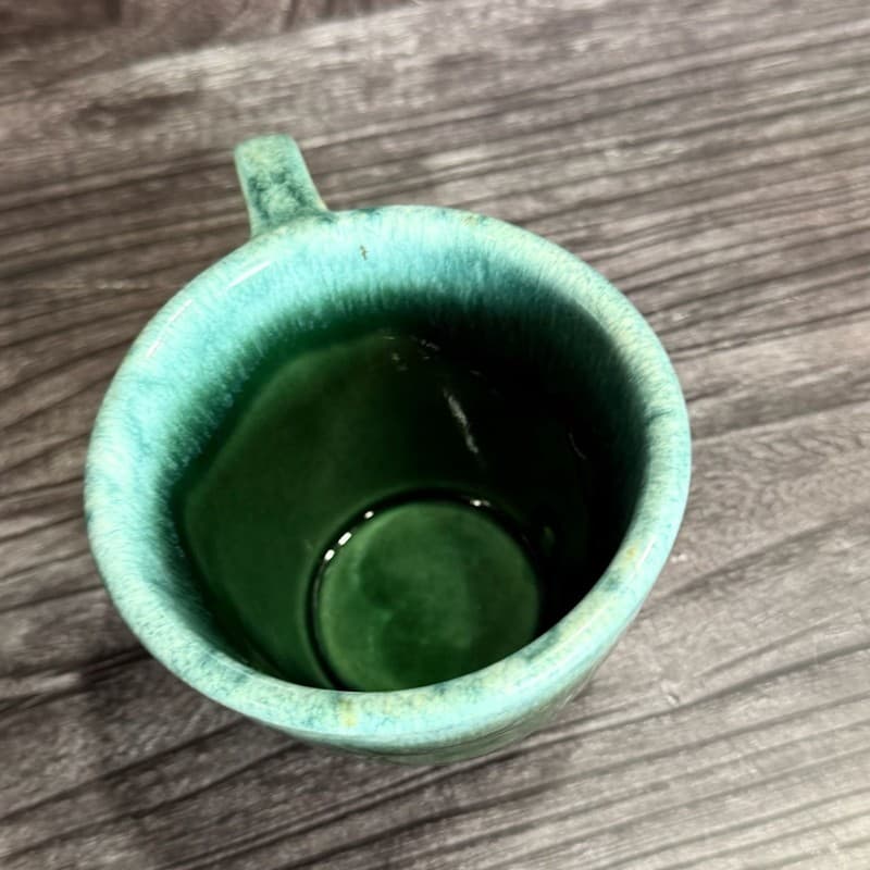 Vintage Hull Pottery Green Drip Glaze Oven Proof Coffee Mug 3.5" - Thumbnail 7
