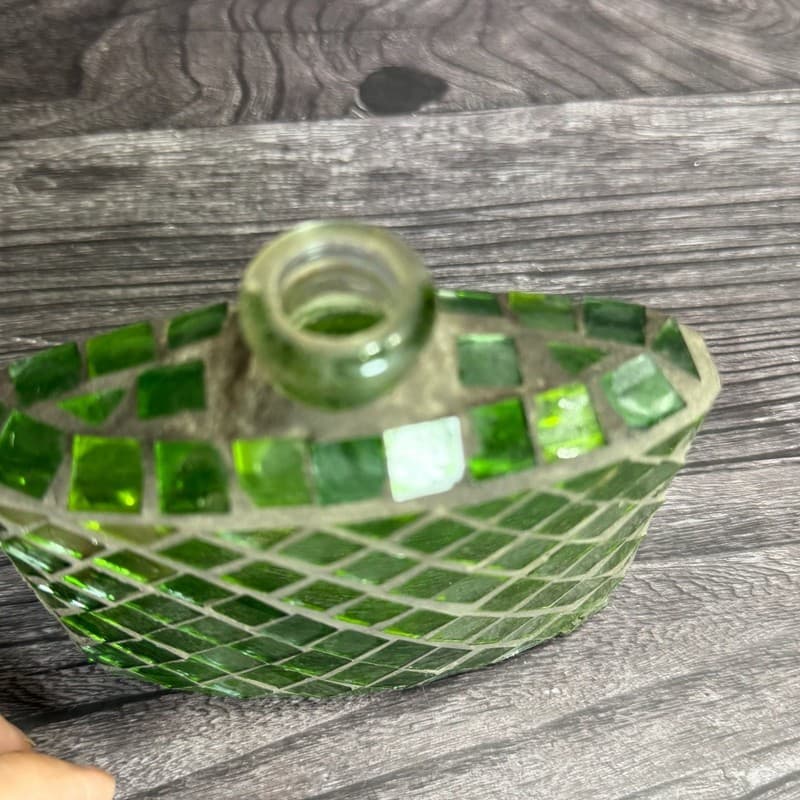 Vintage Italian Green Mosaic Glass Oil Lamp Flask Bottle with Wick - Thumbnail 5