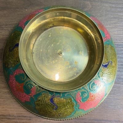 VTG Solid Brass Enesco Peacock 7.75” Made In India Gold Pink Blue Bowl Metal K - Thumbnail 10