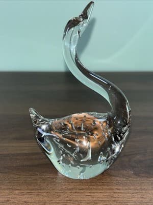 Beautiful Swan Or Goose Heavy Art Glass Bird Clear Glass Figurine Paperweight 4� - Thumbnail 5