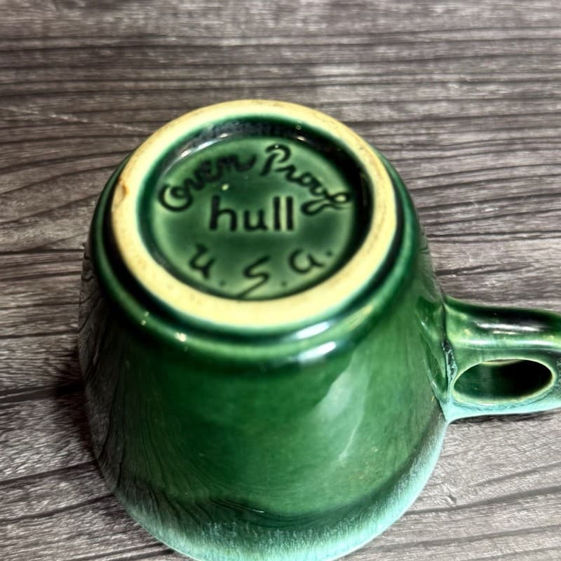 Vintage Hull Pottery Green Drip Glaze Oven Proof Coffee Mug 3.5" - Thumbnail 6