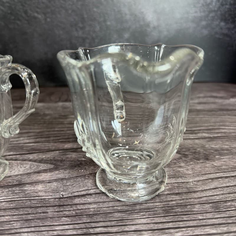 Vintage Fostoria Baroque Clear Glass Fleur de Lis Sugar Bowl and Creamer Set - Thumbnail 9