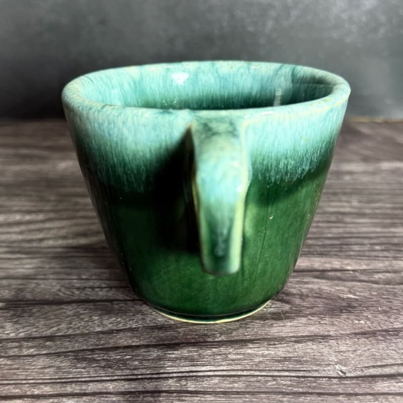 Vintage Hull Pottery Green Drip Glaze Oven Proof Coffee Mug 3.5" - Thumbnail 5