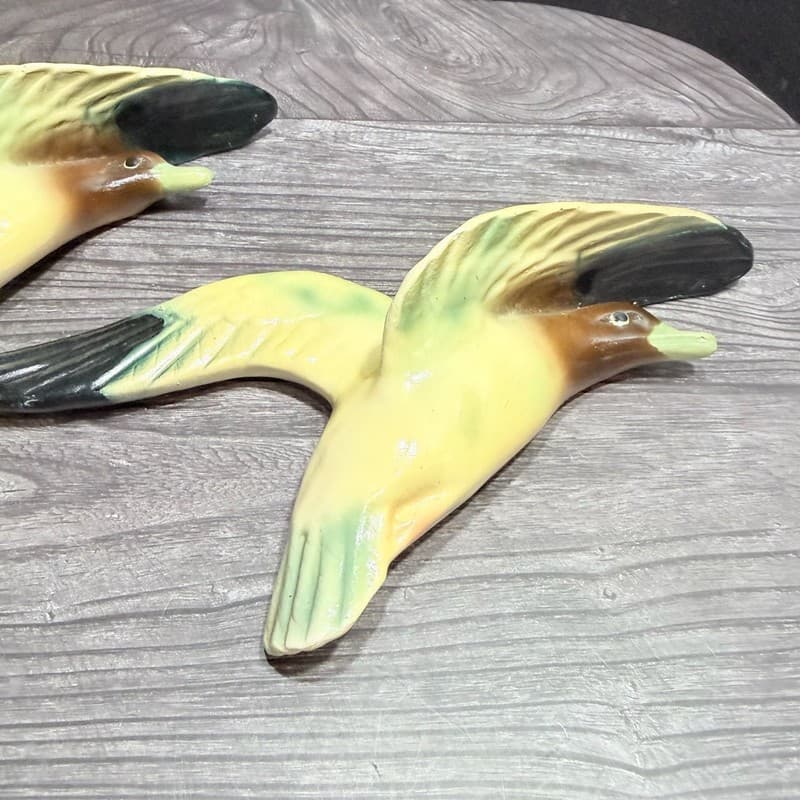 Vintage Chalkware Flying Ducks Mallard Wall Hangings Set of 2 - Thumbnail 2