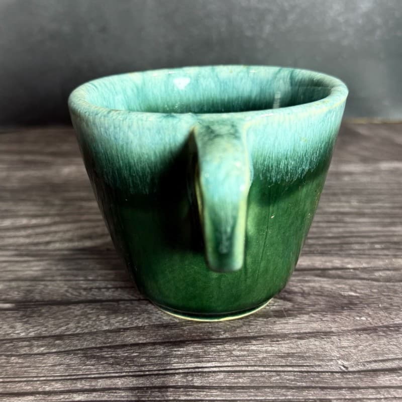 Vintage Hull Pottery Green Drip Glaze Oven Proof Coffee Mug 3.5" - Thumbnail 3