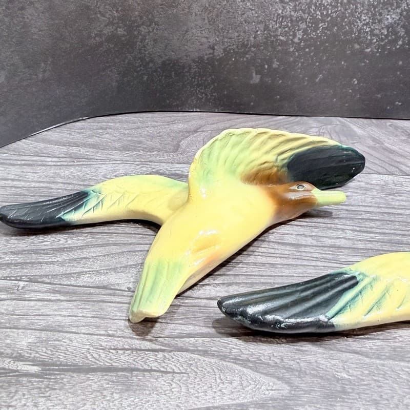 Vintage Chalkware Flying Ducks Mallard Wall Hangings Set of 2 - Thumbnail 4