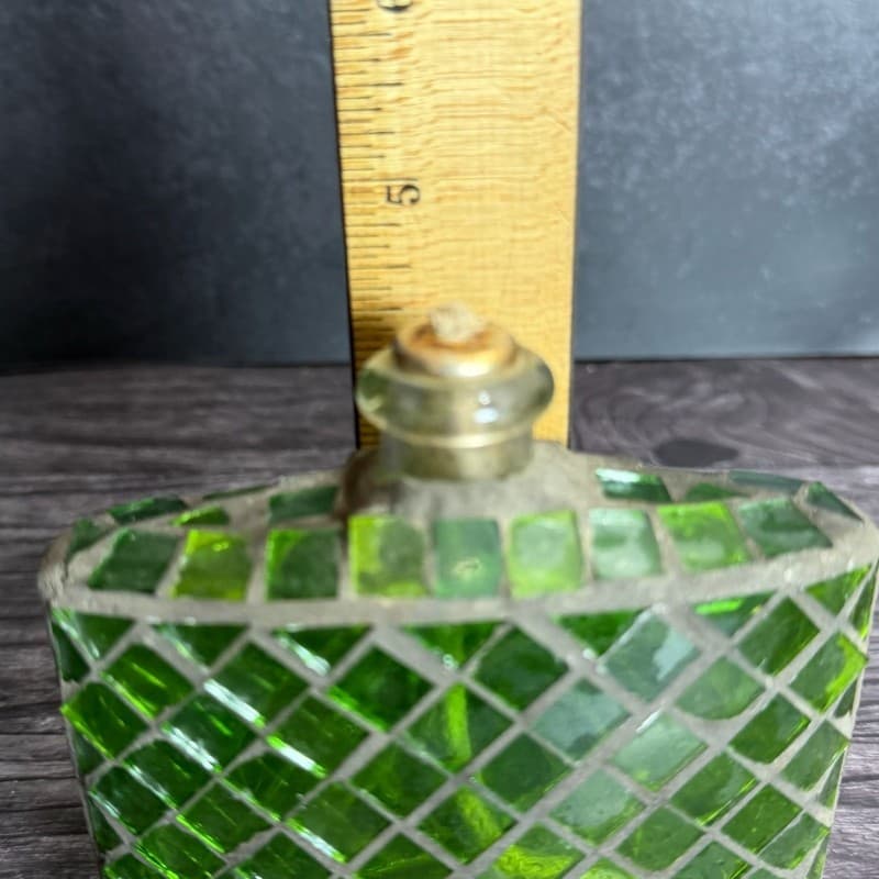 Vintage Italian Green Mosaic Glass Oil Lamp Flask Bottle with Wick - Thumbnail 7