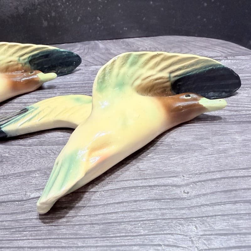 Vintage Chalkware Flying Ducks Mallard Wall Hangings Set of 2 - Thumbnail 5