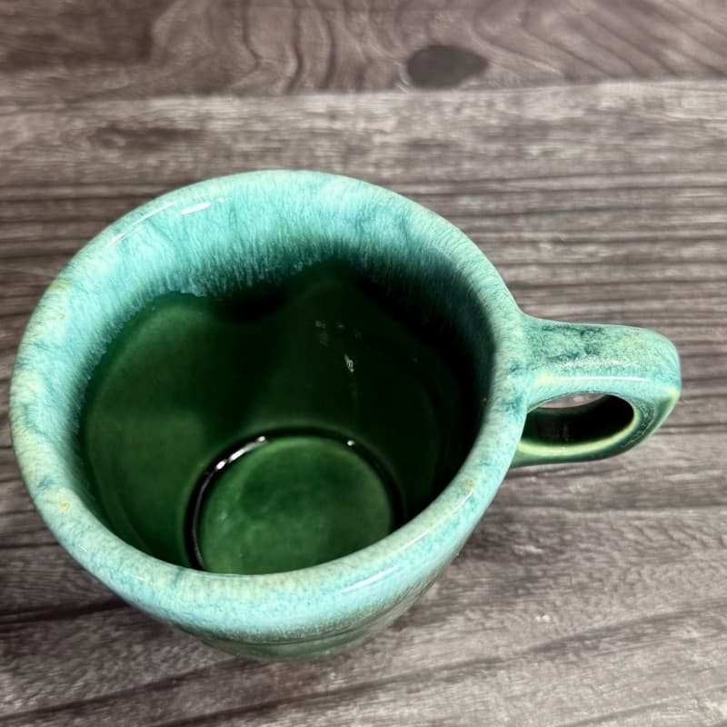 Vintage Hull Pottery Green Drip Glaze Oven Proof Coffee Mug 3.5" - Thumbnail 2
