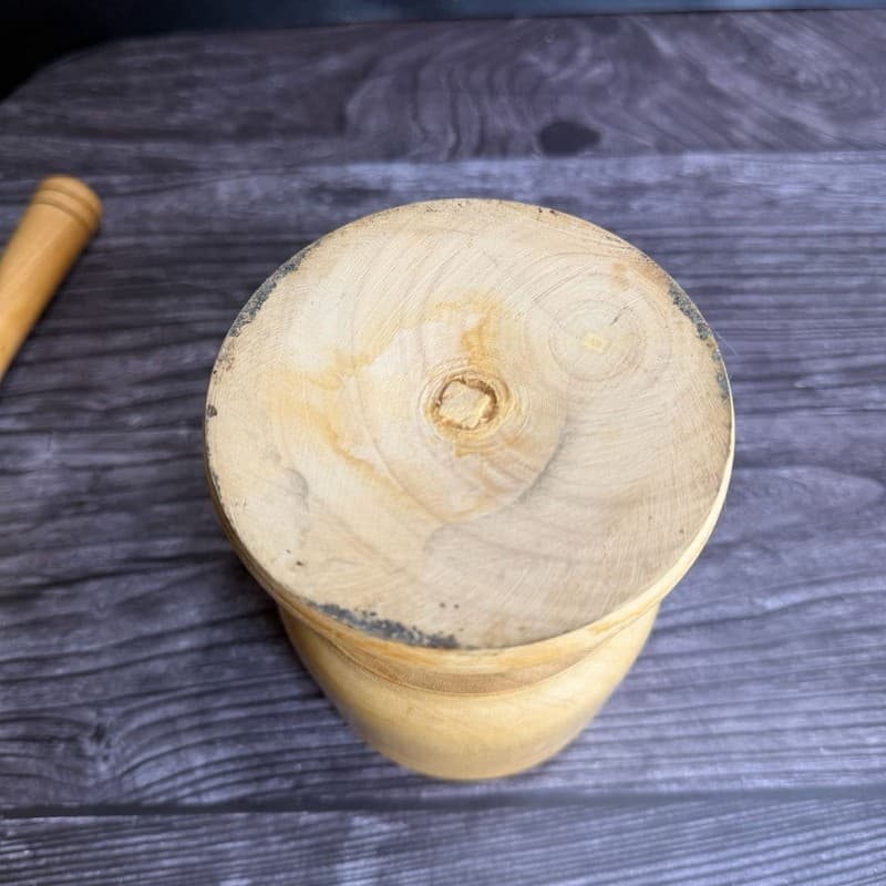 Vintage Rustic Hand Carved Wooden Mortar and Pestle Set for Herbs and Spices - Thumbnail 8