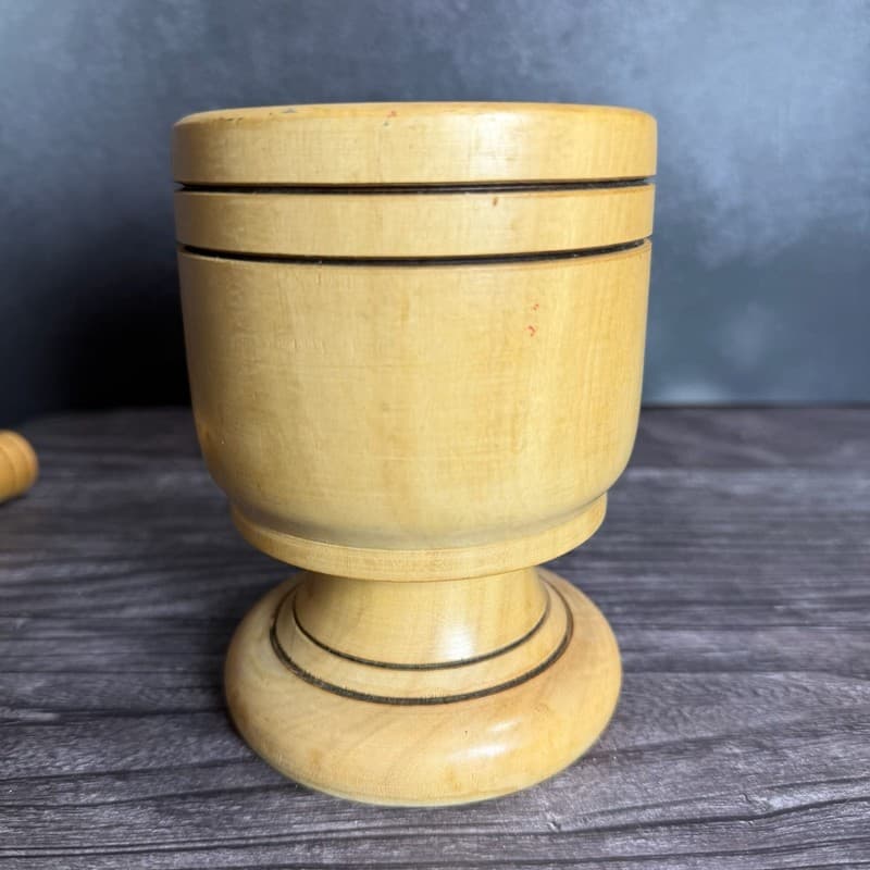 Vintage Rustic Hand Carved Wooden Mortar and Pestle Set for Herbs and Spices - Thumbnail 3