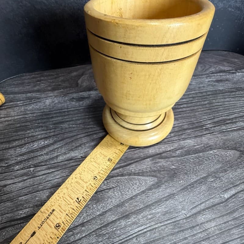 Vintage Rustic Hand Carved Wooden Mortar and Pestle Set for Herbs and Spices - Thumbnail 13