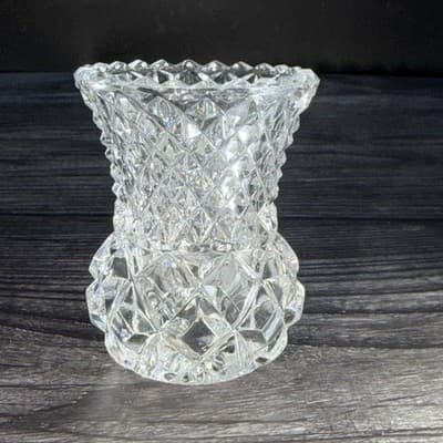 Vintage Lead Crystal Toothpick Holder Sawtooth Cut Glass Pineapple EUC - Thumbnail 6