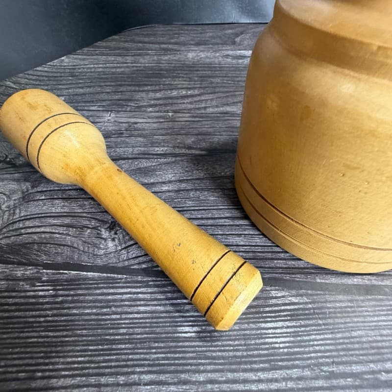Vintage Rustic Hand Carved Wooden Mortar and Pestle Set for Herbs and Spices - Thumbnail 12