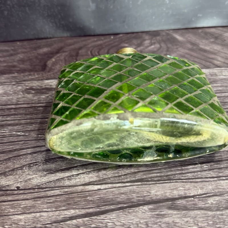 Vintage Italian Green Mosaic Glass Oil Lamp Flask Bottle with Wick - Thumbnail 6